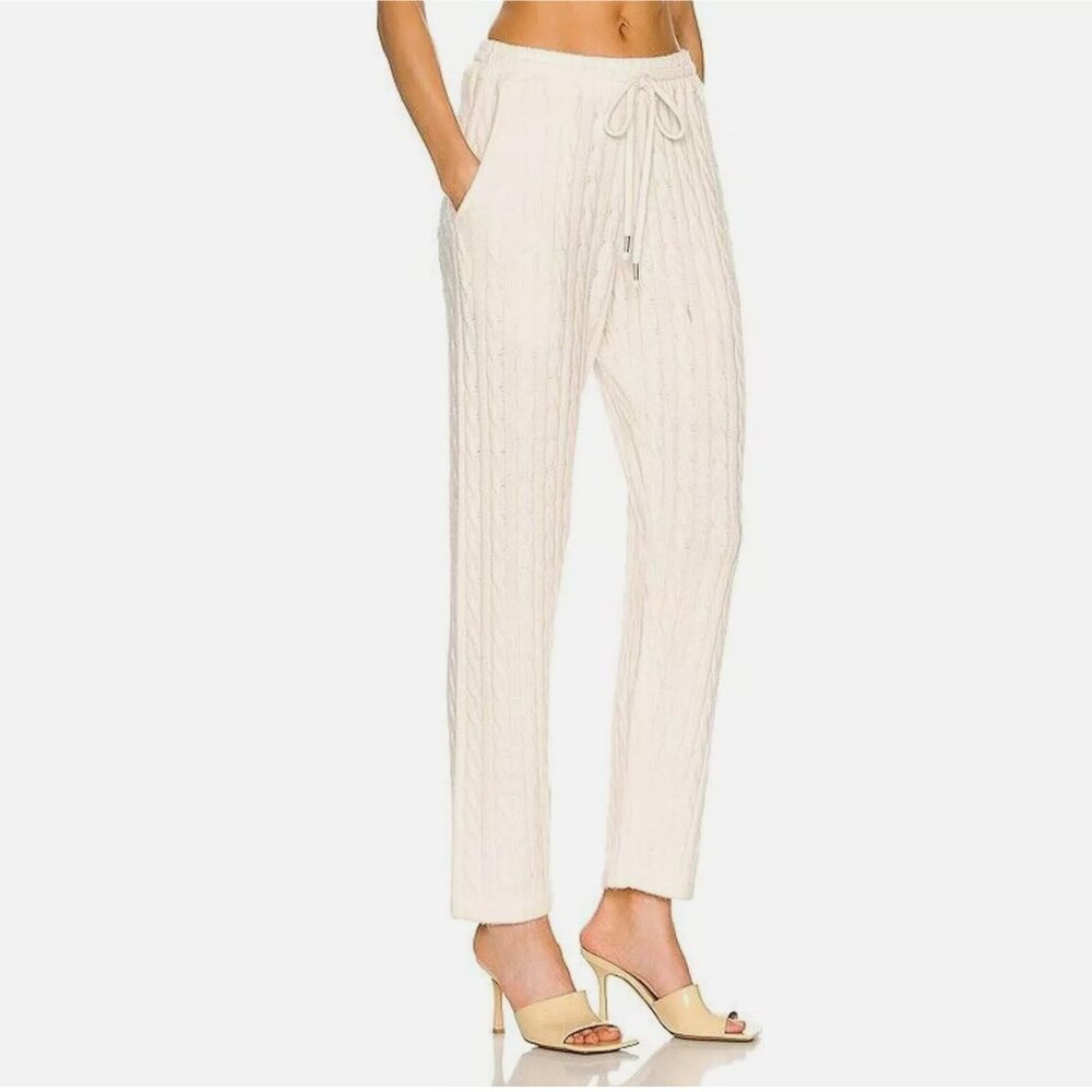 GREY VEN Herries Cable Lounge Wool Cashmere Blend Pant in Natural Size SM